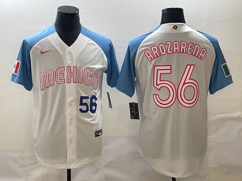 Men 2023 World Cub Mexico #56 Arozarena White blue Nike MLB Jersey21->more jerseys->MLB Jersey
